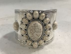 White Faux Stone Silver Tone Cuff Bracelet
