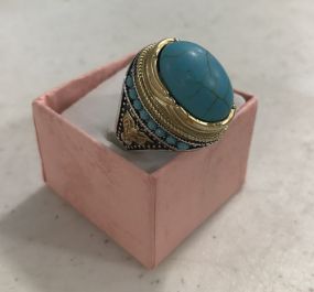 Faux Turquoise Stone Gold Plated Navajo Style Ring