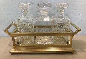 Italian Glass Decanter Set with Brass Stand