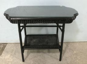 Painted Wicker Accent Table with Book Rack