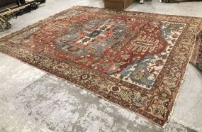 Large Antique Low Pile Hand Knotted Persian Area Rug