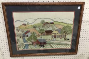 Needle Point Tapestry of Village