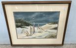 Beach Scene Watercolor by C. Stubbs 1990