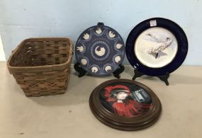 Collectible Plates and Woven Basket