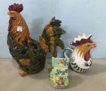 Ceramic Hand Painted Rooster Decor and Teddy Bear Figure