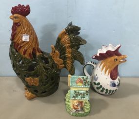 Ceramic Hand Painted Rooster Decor and Teddy Bear Figure