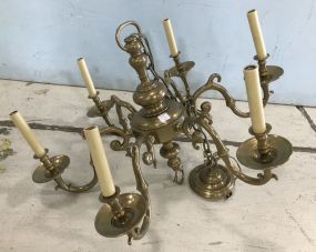 Vintage Heavy Brass 6 Arm Chandelier