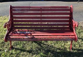 Red Painted Outdoor Iron Bench