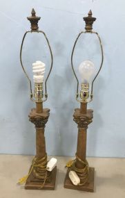 Pair of Resin Antiqued Gold Color Lamps