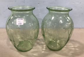 Pair of Green Depression Vases