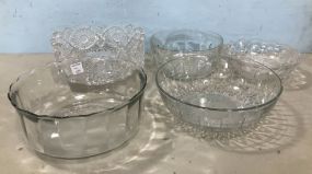 Clear Glass Serving Bowls and Cut Glass Bowl