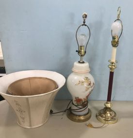 Glass Urn Style Lamp and Brass Pole Table Lamp