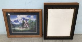 Framed Church Poster and Three Wood Picture Frames