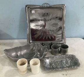 Aluminium Tray, Pewter Pieces, and RWP Porcelain Cups