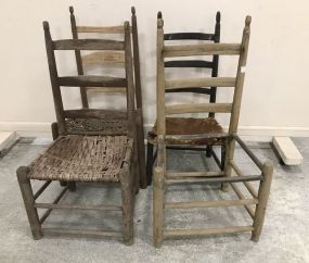 Four Primitive Woven and Hide Seat Chairs