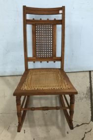 Vintage Cane Oak Sewing Rocking Chair