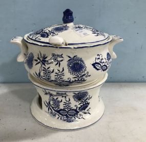Japanese Blue and White Tureen and Warmer Stand