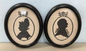 Pair of Needle Point Silhouette Portraits