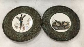 Round Metal Porcelain Bird Wall Plaques