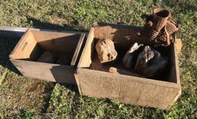 Two Corn Shucker Box and Collection of Petrified Wood