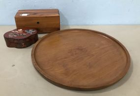 Teakwood Tray, Lane Showman's Model Chest, and Oriental Trinket Box