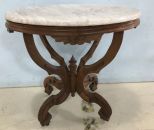 Flame Mahogany Victorian Ca. 1860 Oval Marble Top Table