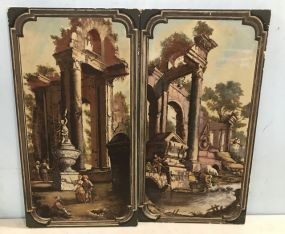 Pair of Highly Decorative 1960's Hand Painted Wall Panels