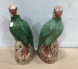 Pair of Hand Made Oriental Style Pottery Parrots
