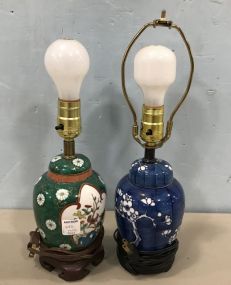 Pair of Small Hand Painted Porcelain Vase Lamps