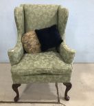 Queen Anne Green Satin Down Filled Wing back Chair