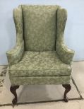 Queen Anne Green Satin Down Filled Wing back Chair