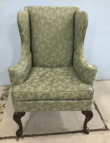 Queen Anne Green Satin Down Filled Wing back Chair