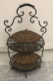 Modern Two Tier Wire & Wicker Kitchen Caddy