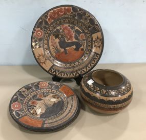 Hand Painted Mexico Pottery Chargers and Bowl