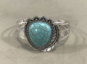 New Southwest Style Silver Tone Faux Turquoise Cuff Bracelet