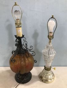 Pressed Glass Lamp and Metal Decor Glass Table Lamp