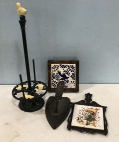 Paper Towel Holder, Vintage Iron, and Two Trivet Stands