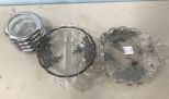 Two Glass Silver Plate Overlay Dishes and Coasters