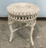 Small White Painted Wicker Stool