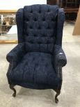 Tufted Navy Blue Queen Anne Arm Chair