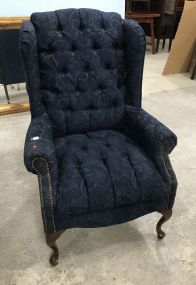 Tufted Navy Blue Queen Anne Arm Chair