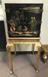 Oriental Black Lacquer Cabinet On Stand
