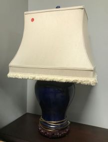 Blue Painted Ceramic Urn Lamp