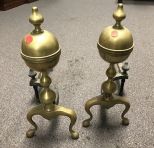 Vintage Colonial Style Brass Andirons