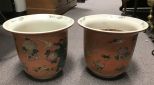 Pair of Hand Painted Oriental Style Porcelain Planters