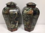 Pair Oriental Style Tin Vases