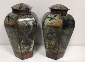 Pair Oriental Style Tin Vases