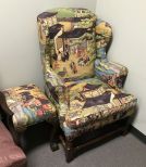 Oriental Style Wing Back Arm Chair and Footstool