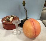 Vintage Tin, Cotton Bails, Lamp Stand, Glass Vase, Decor Fruit