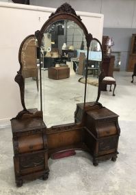 Vintage Depression Era Double Pedestal Vanity